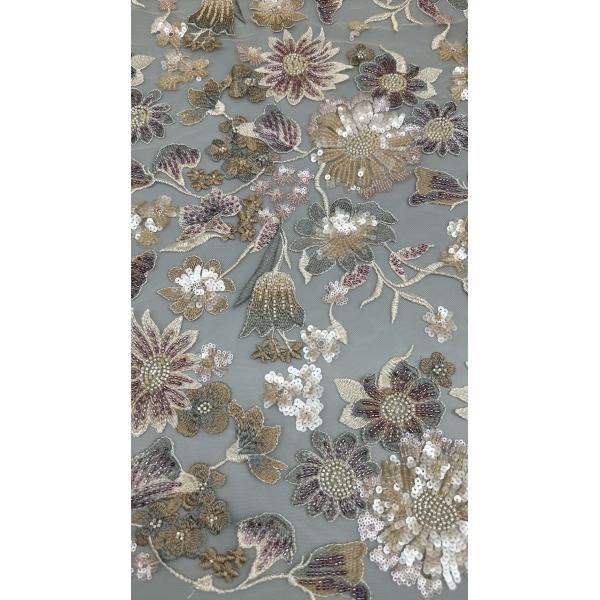 Evening Dresses Polyester Beaded Embroidery Fabric Sequin Lace Spandex