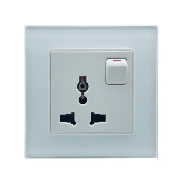 Three Holes 250V 13A Power Socket Glass / Aluminum Material Panel