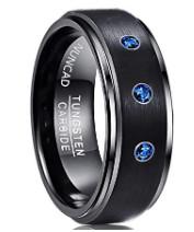 Stylish Black Tungsten Carbide and Sapphire Inlay Men's Wedding Bands