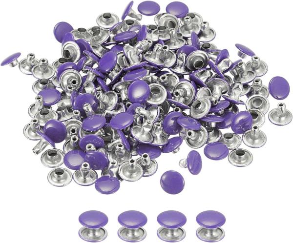 Rebites roxos de acabamento brilhante de 9 mm de tampa dupla para materiais de aço inoxidável de artesanato de couro