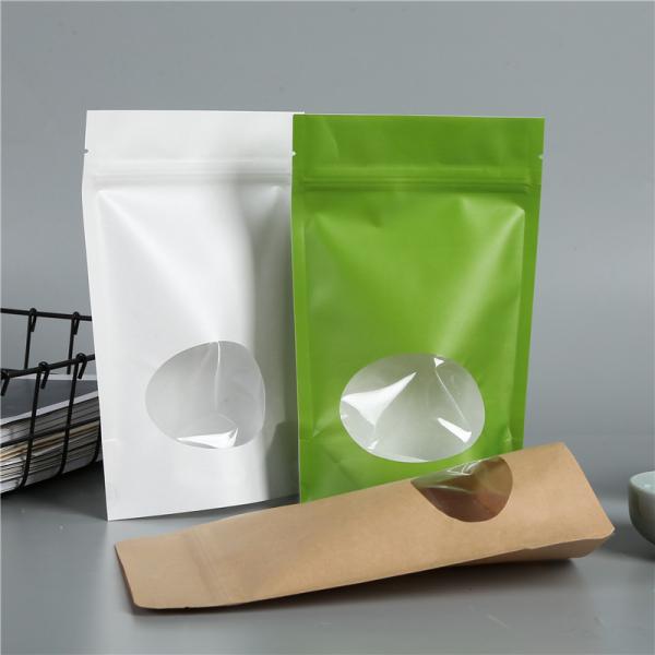 food grade Doypack k Brown green White craft Kraft Paper Standing Up Pouch bag with zipper and clear window
