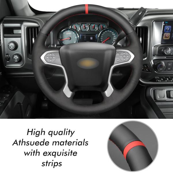 Hand Stitching Full Black Suede Leather Steering Wheel Cover for Chevrolet Silverado 1500 LD Suburban Tahoe 2014-2018