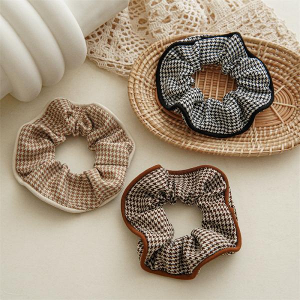 Autumn winter claved fabric houndstooth bird lattice hair band headdress Japanese Korean women's headtie rope
