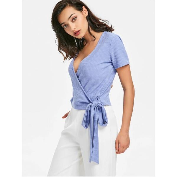 New Fashion Fitness Clothing Women Wrap Ribbed Top