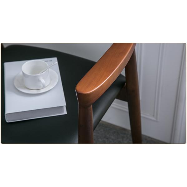 Dining Room and Living Room Contemporary Walnut Colour Wood Armrest Dining Chair with Fabric Leather Seat