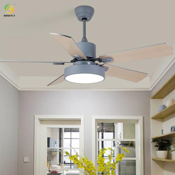 Ventilador de teto interno de led de 52 polegadas nórdico macaron moderno sala de estar sala de jantar luz