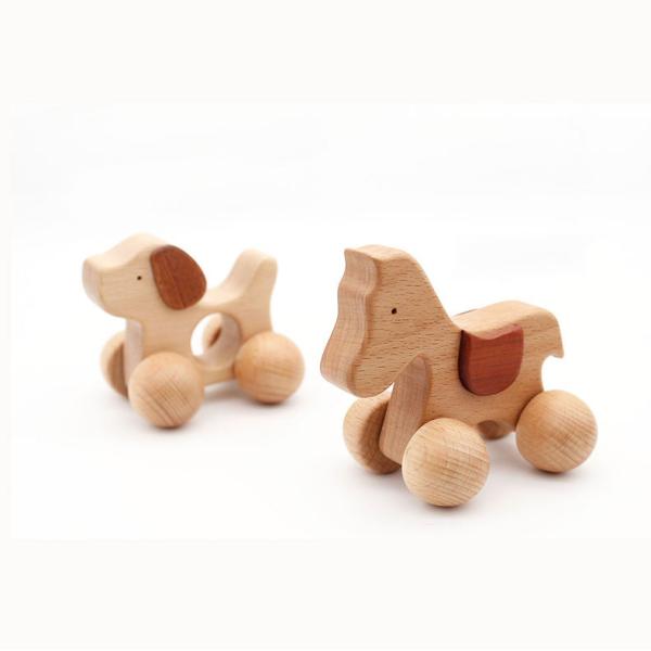 New Born Dog Car Montessori Toy Wooden Rattle Teether Toy For Baby Training