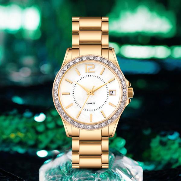 Mulheres de aço inoxidável elegantes de Diamond Quartz Watch Design For da caixa da liga