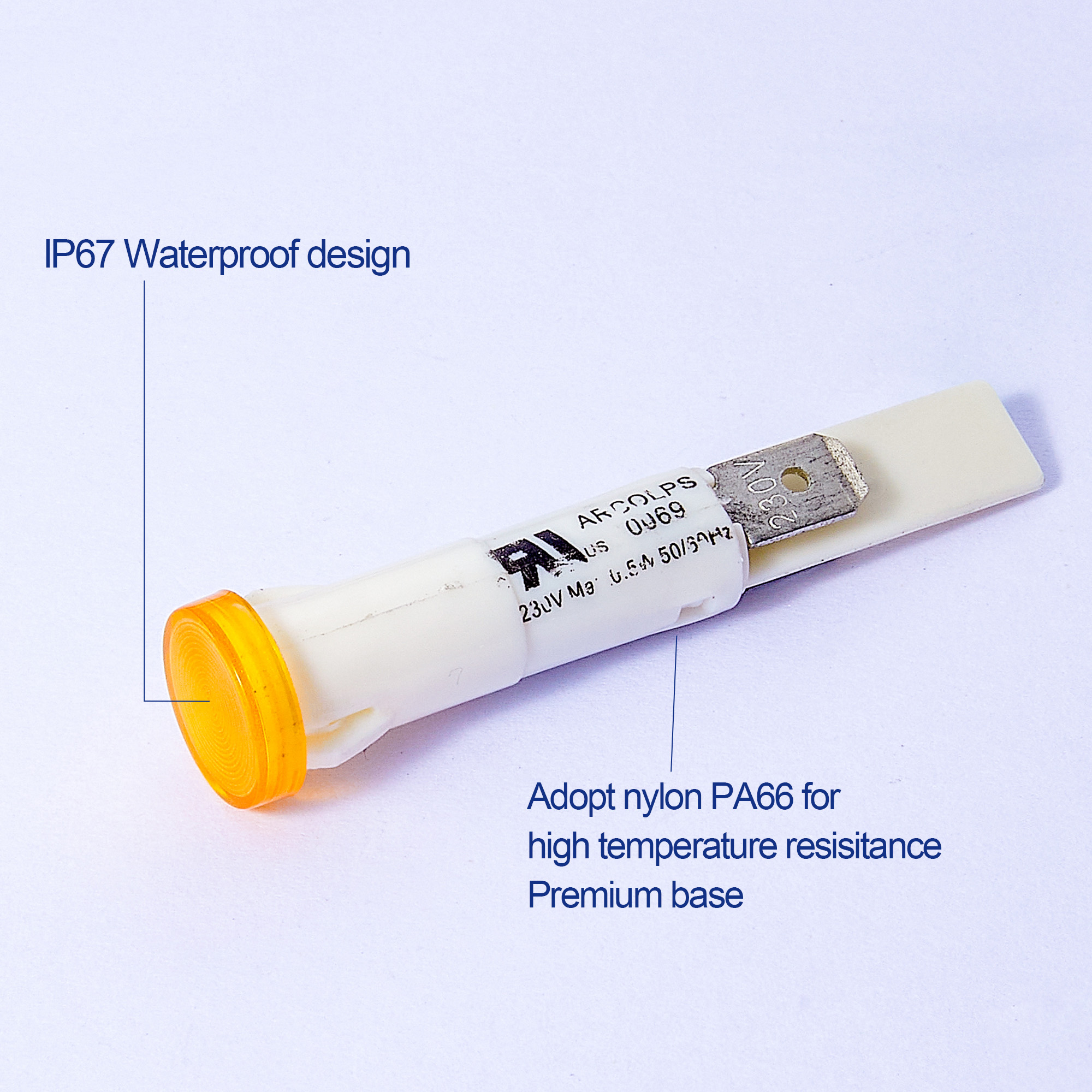 High Voltage LED Indicator Light for 110V-250V Systems Metal & Plastic Construction IP66 Rated