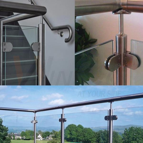 D Forma de grampo de escada de aço inoxidável grau 304 316 Grampos de vidro de aço inoxidável para balcão redondo de 38,1 mm 42,4 mm 48,3 mm