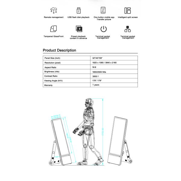55 Inch UV Protected Rechargeable Outdoor LCD Display Android 10.0 For Portable Digital Signage