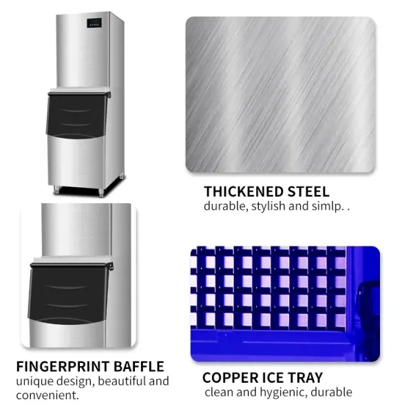 100kg Square Automatic Ice Maker Machine with Stainless Steel Body for Commercial and Household Use