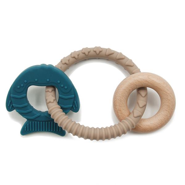 Pure Silicone FSC Certified Wooden Teething Ring For 12 Months Infant