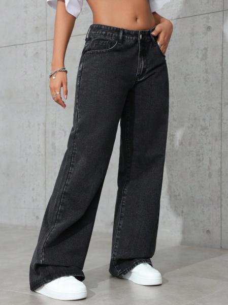 Black gray comfortable breathable denim pants for women