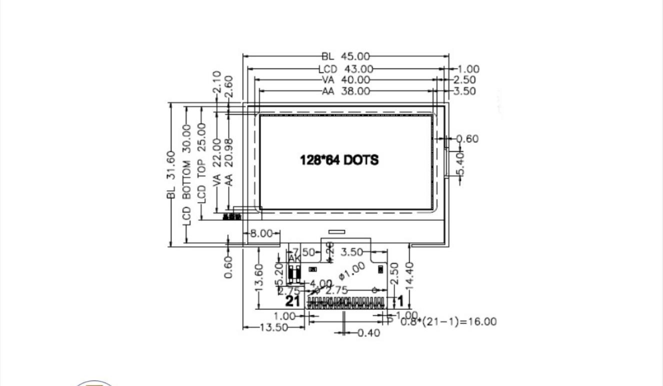 1.7 дюймовый модуль ЖК-дисплея FSTN, 128x64 точки Управление ICST75256 1/65Duty,1/9Bias
