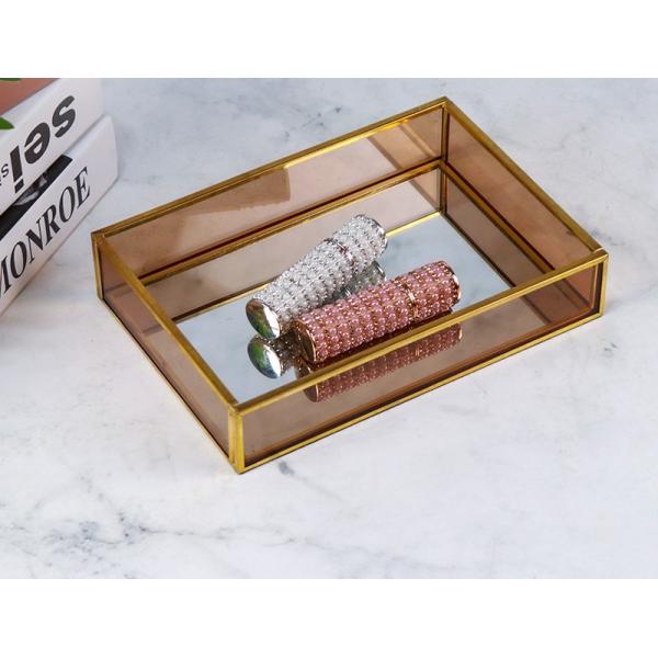 Mirror tray Wind brass Glass artifact candy fruit Tray Cosmetics Storage tray Rectangular glass jewelry tray