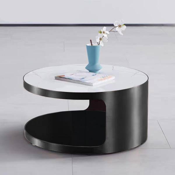 Brushed Titanium  Round Nordic Coffee Table  Ceramic Top Sophisticated