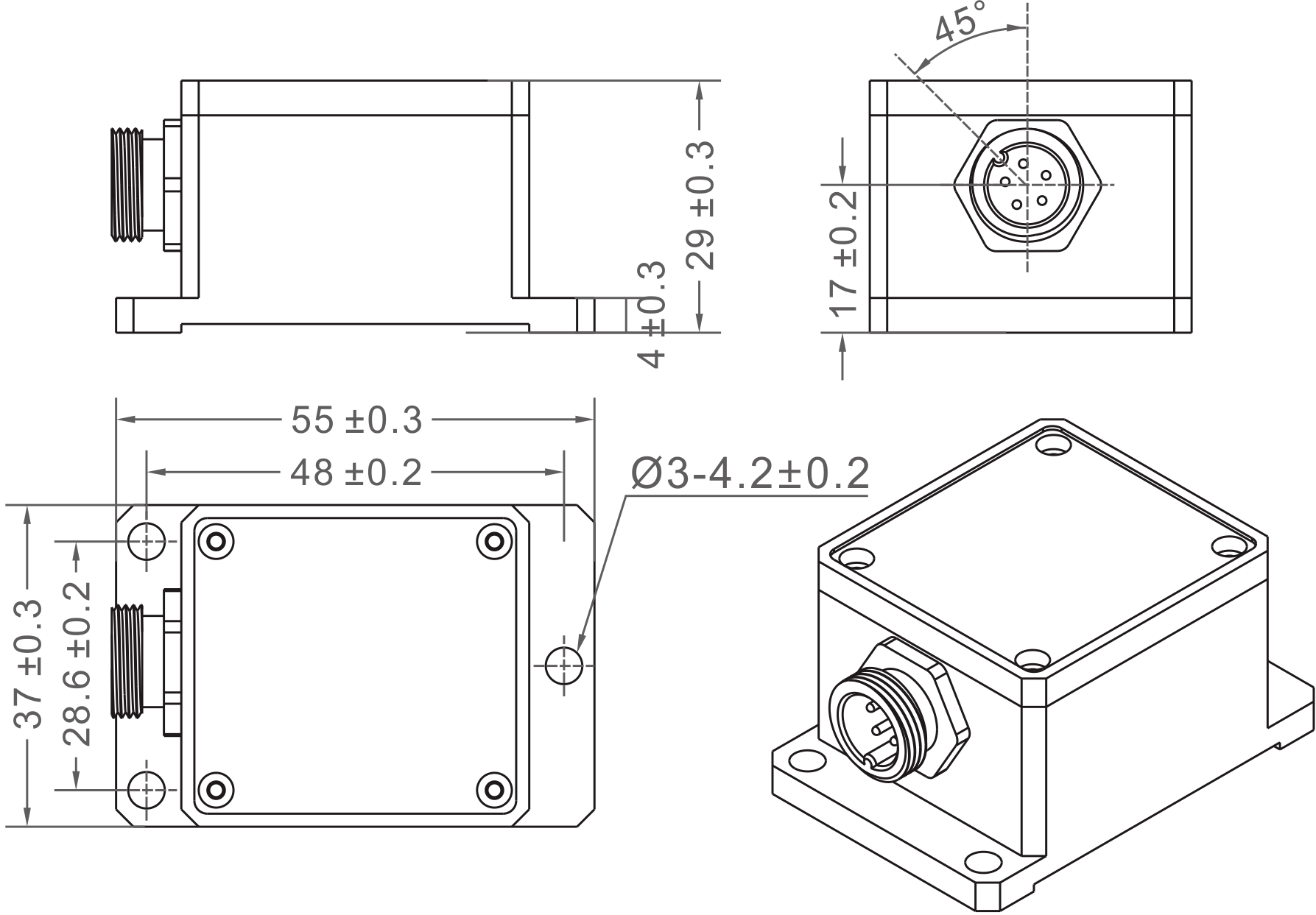 NTS3 CAN Bus Output Tilt Sensor Inclinometer Dual Axis For Automobiles