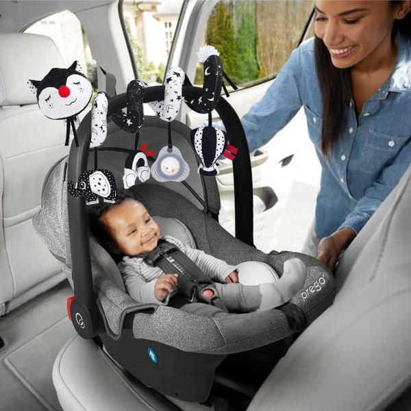 Newborn Musical Black Fox Stroller Toys High Contrast Black and White Toys for Babies