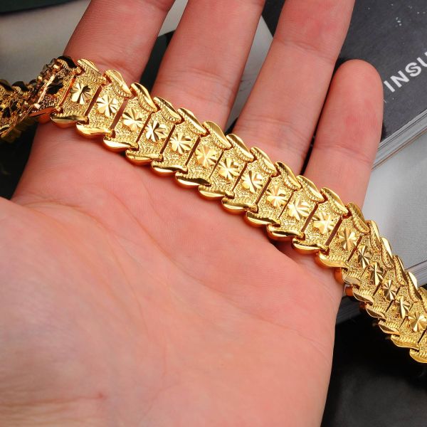Classic Carving Wrist Chain Link Bangle Gold Bracelet Men