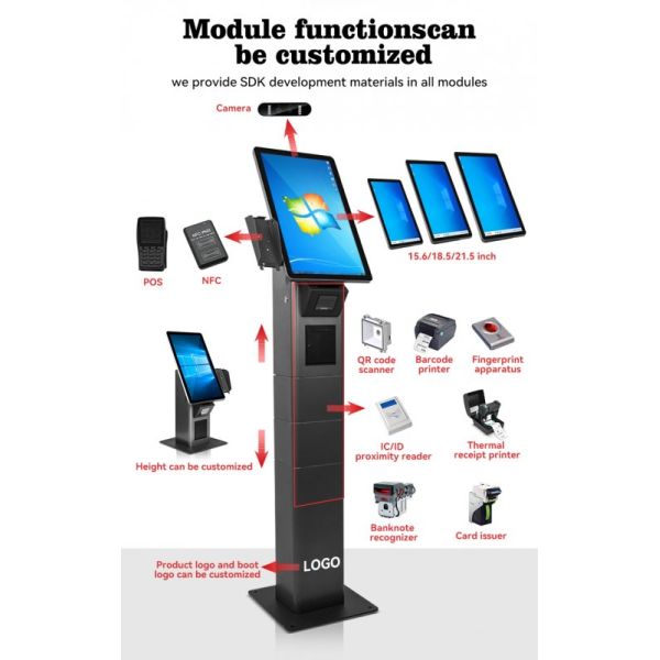 21.5 Inch Touch Screen Self-Service Kiosk with NFC Payment and Customizable OS for Restaurants and Retail