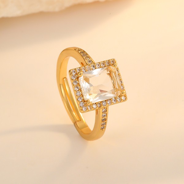 Wholesale Fashion Brass 18K Gold Plated White Red Green Zircon Adjustable Personalized Open Irregular Unisex Ring