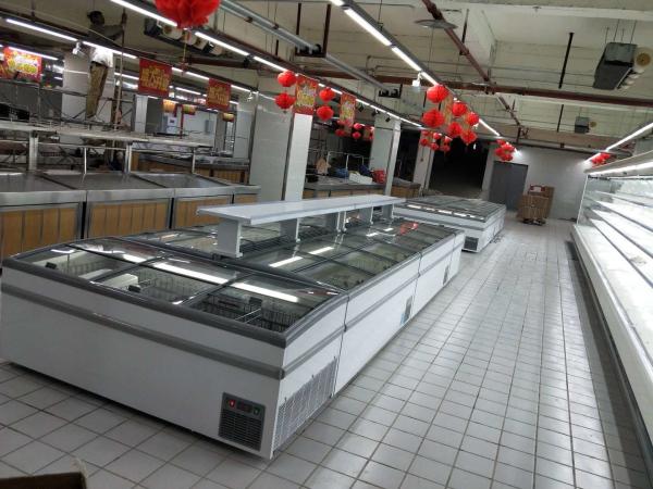 Congelador profundo comercial da ilha do supermercado, congelador da porta deslizante do marisco