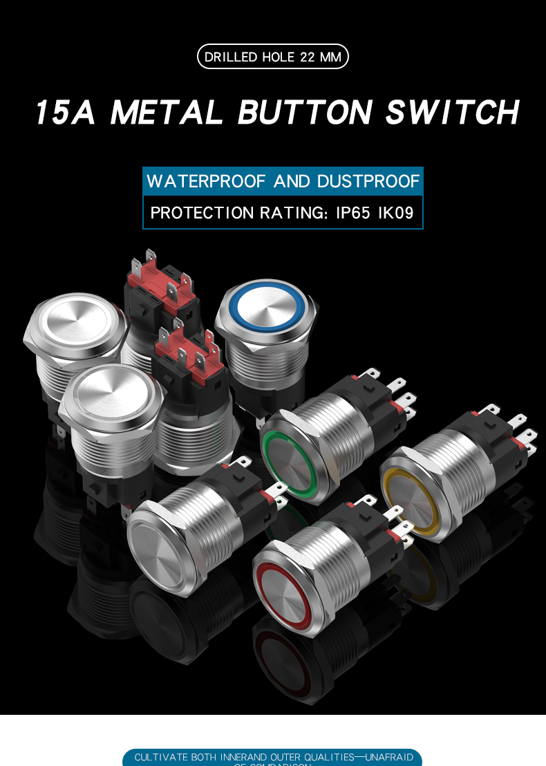 22MM10A High-Current Metal Push Button Switch with Light, Self-Reset and Self-Locking, Normally Open and Normally Closed
