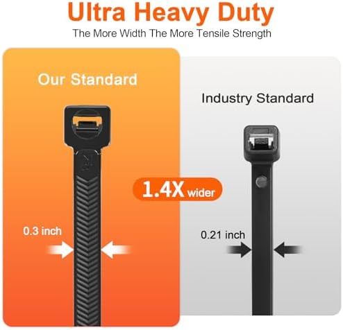 Heavy-duty Cable Ties 7.6mm Wide with 250 Lbs Tensile Strength V-shaped Double-sided Teeth  Nylon 6 Material