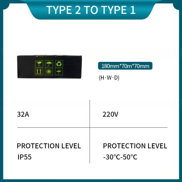 Type1 Electric Vehicles EV Charging Adapter Type2 IEC62196-2 to Type1 AC EV 220V 7KW 32A with High Insulation Resistance