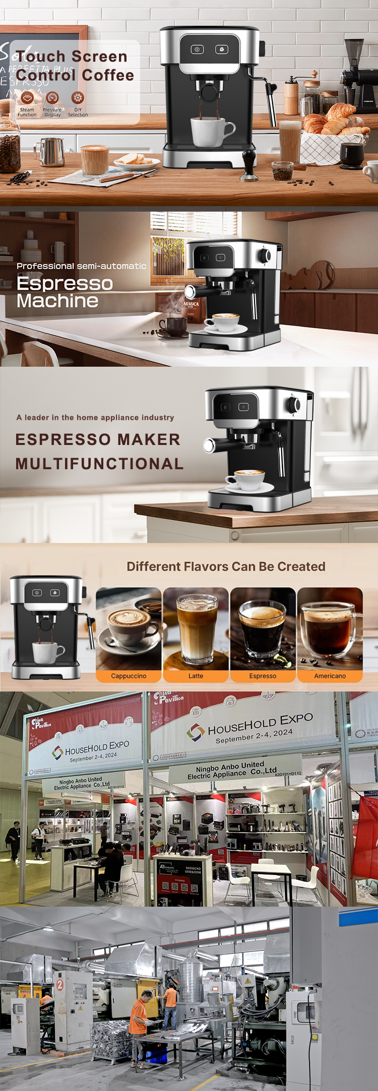 Multifunctional 15 Bar Smart Coffee Machine With Milk Frother
