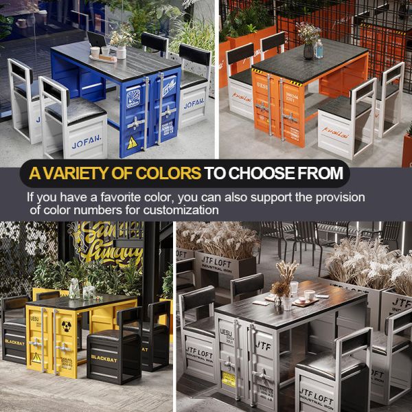 Customizable Colors Durable Iron Frame Table Chair Set with Eco-Friendly Paint for Modern Industrial Spaces