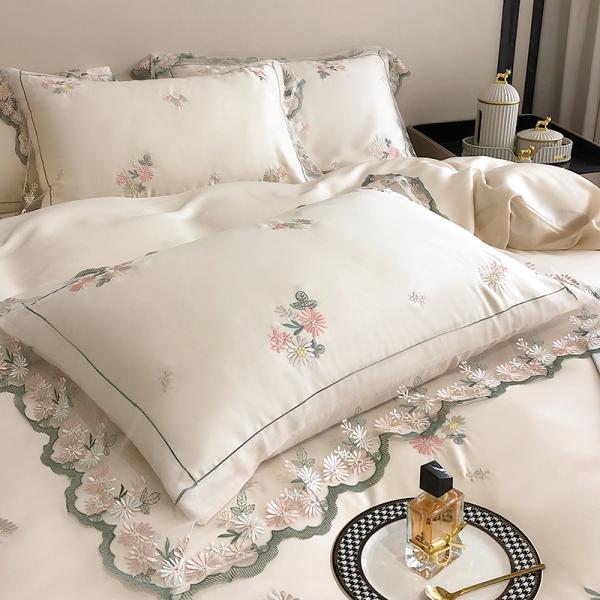 Всесезонный белый шелковый королева королевский размер постельное белье набор с ручной вышивкой кружевный бок