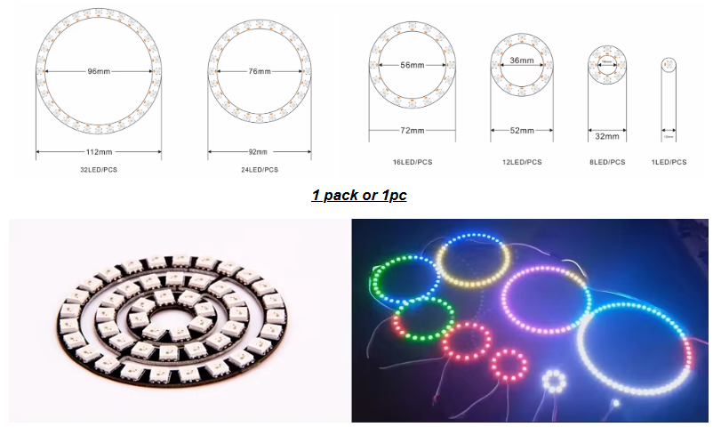 Digital Full Color RGB WS2812 SK6812 IC Pixel DC5V Circle Led Ring