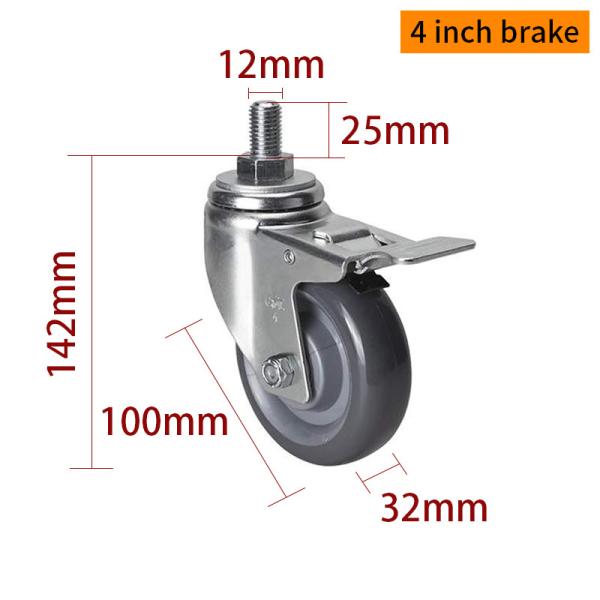 Les rouleaux industriels de charge moyenne 4 pouces 150 kg en filetage TPU 504S-76