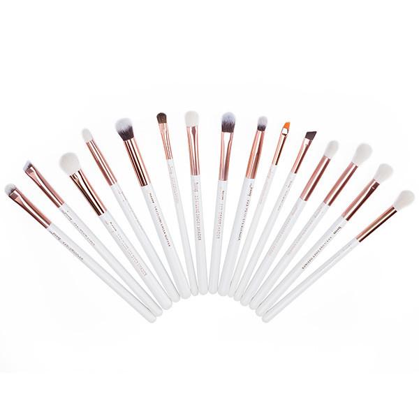 Jessup 15pcs Eye Makeup Brush Set Pearl White/Rose Gold Aluminium Ferrule T217