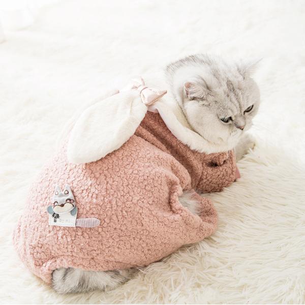 Warm Cats Wearing Clothes Environment Friendly Bunny Ears Hoodie Pullover Design