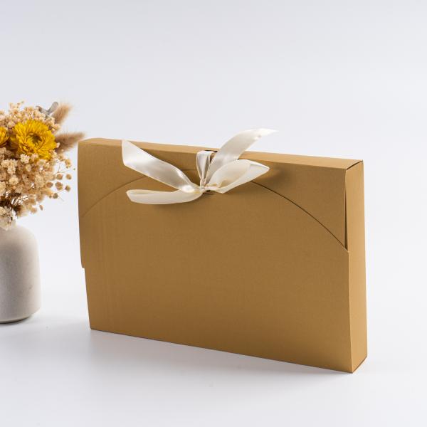 Custom Gold Black Luxury Gift Box with Satin Ribbon