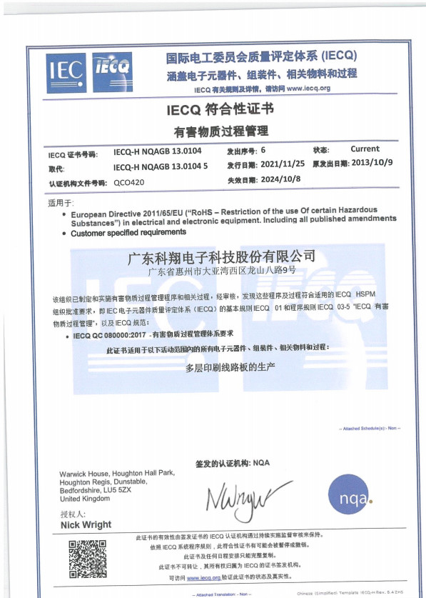 HONGKONG KINGTECH PCB SOLUTION LIMITED Certificaciones