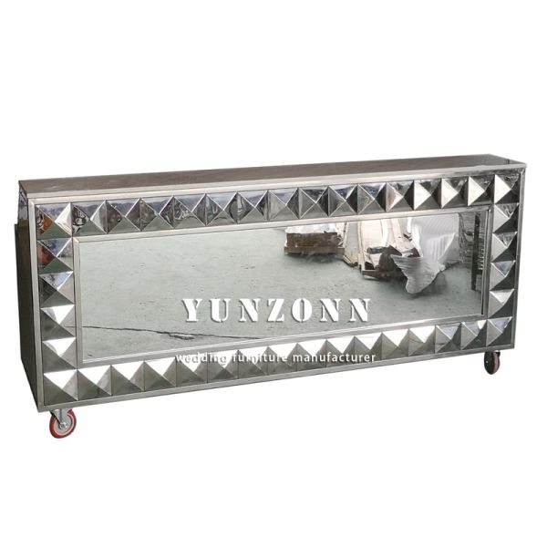Half Moon Shape Wedding Party Stainless Steel Mirror Glass Bar Counter for Nightclub