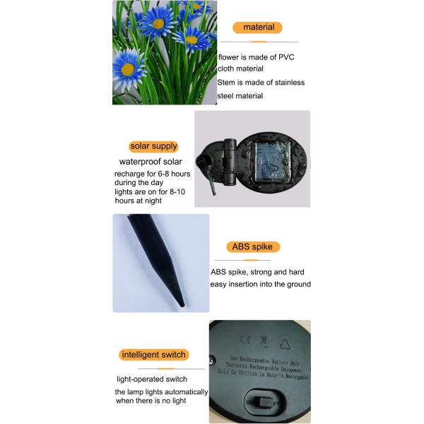 Solar Artificial Daisy Flower Lights Ground Decoration Lawn Lamp