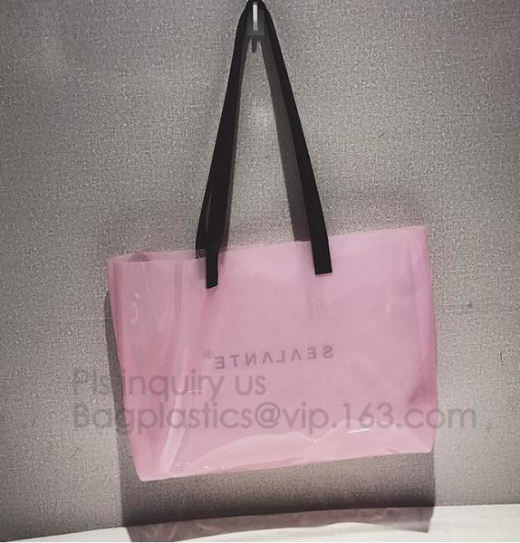 Semi-clear Tote Bags Stripe PVC Shoulder Bag with Pouch, PVC PU Trendy Handbag Shoulder Bag Beach Bag, PVC shoulder bag