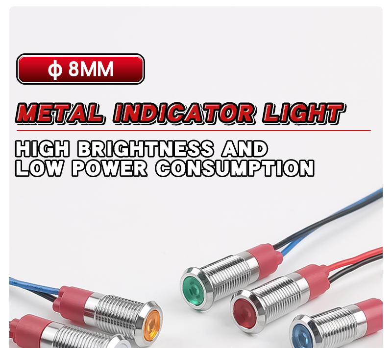 Metal Indicator Light 8mm LED With Wire Power Signal Light Waterproof Indicator Light 6V 24V 220V Red Green Yellow Blue