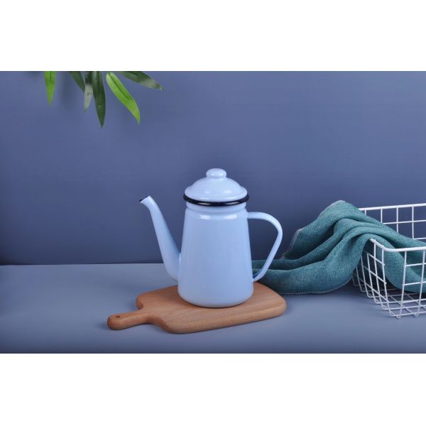 Customized Color Enamelled Metal Steel Long Mouth Tea Coffee Serving Pot 0.9L 1.2L 1.5L 2.1L for Parties Indoor Outdoor