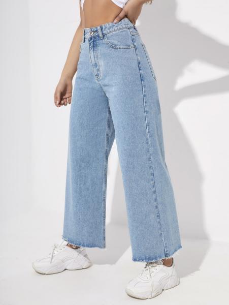 Light blue nine-point long wide-leg jeans
