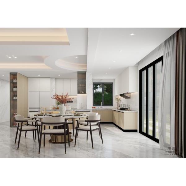 Wood Grain White U-Shape Stainless Steel Kitchen Cabinets
