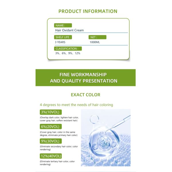 Crème révélatrice pour cheveux au peroxyde 3% 6% 9% 12% ODM/OEM, crème oxydante pour cheveux 1000ml