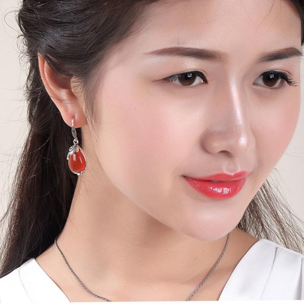 Retro Jewelry Thailand Silver with Marcasite and Red Agate Earrings (JA1750RED)