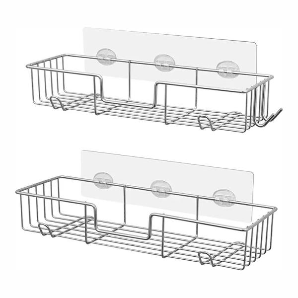 No Drilling Adhesive Rustproof Stainless Steel Shower Organizer for Bathroom