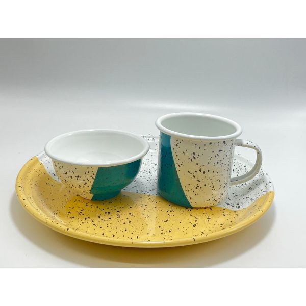Half Color Speckled Enamel Tableware Set EU FDA Certified 0.5mm Thickness